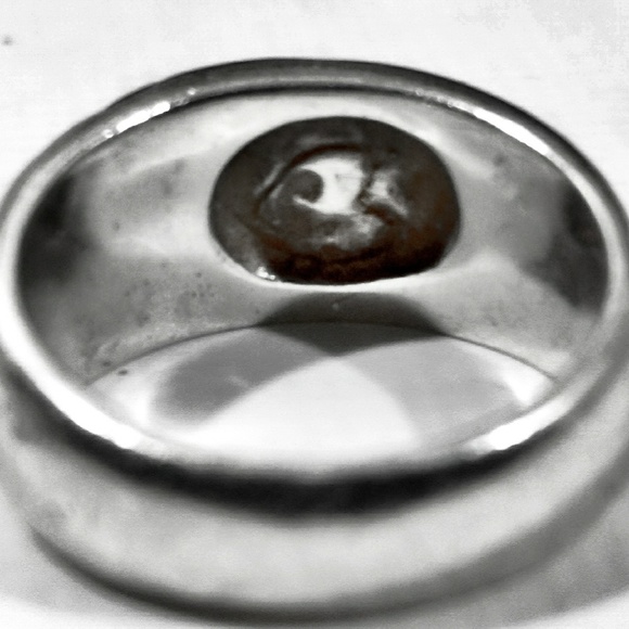 Vintage Signed Sterling Silver Onyx Inlay Ring-6 - Picture 4 of 6